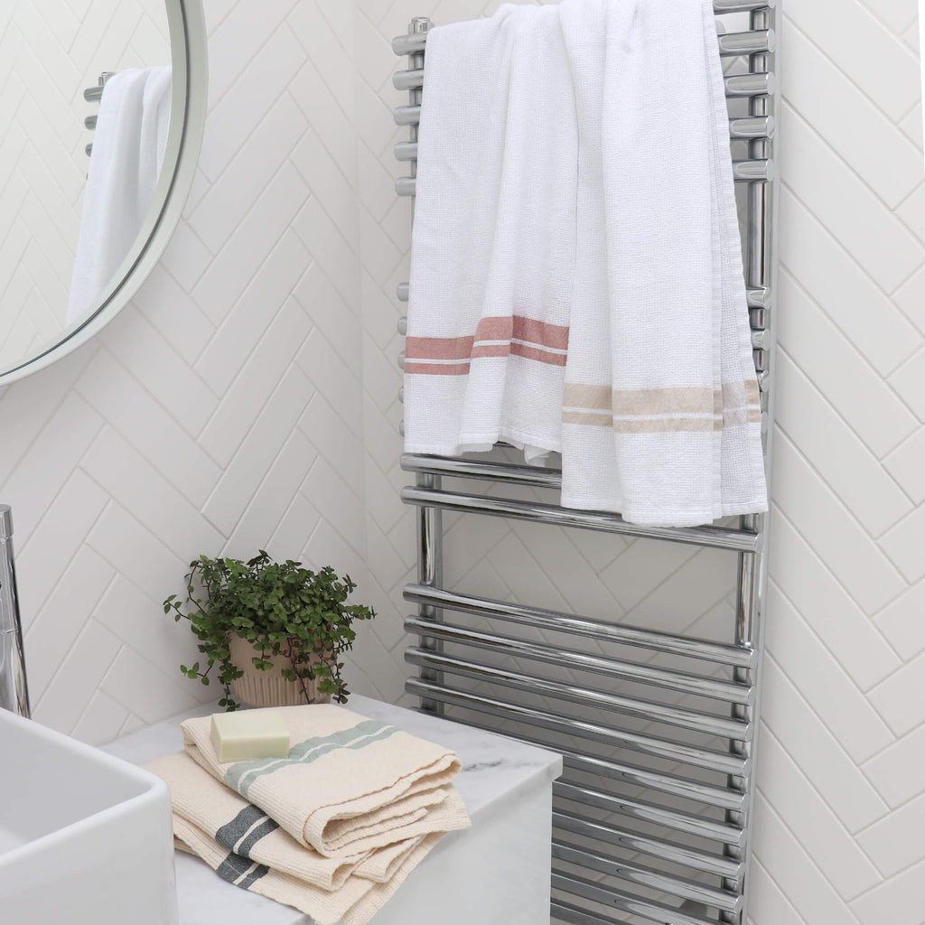 White Stripe Soft Waffle Cotton Towels